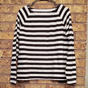 LOFT White and Dark Brown Striped Top Size Medium New with Tags